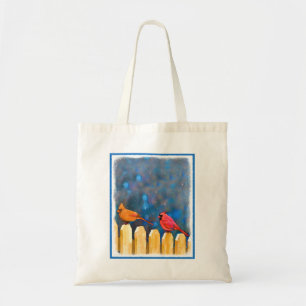 Cardinals on the Fence Painting - Original Art Tote Bag