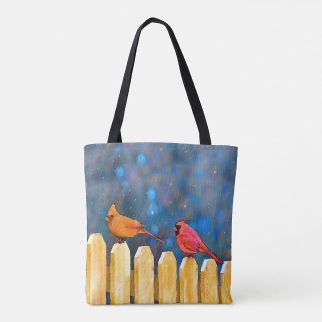 Cardinals on the Fence Painting - Original Art Tote Bag (Back)