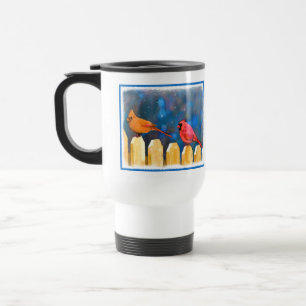 Cardinals on the Fence Painting - Original Art Travel Mug
