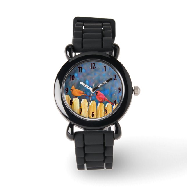 Cardinals on the Fence Painting - Original Art Watch (Front)