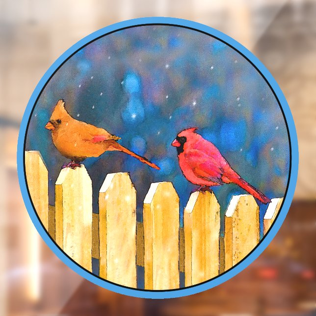 Cardinals on the Fence Painting - Original Art Window Cling (Sheet 2)