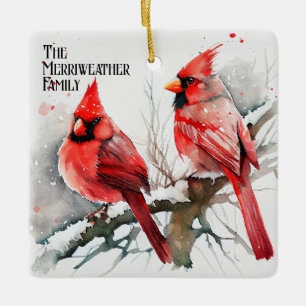 Cardinals on Tree Branch a Customisable Christmas Ceramic Ornament