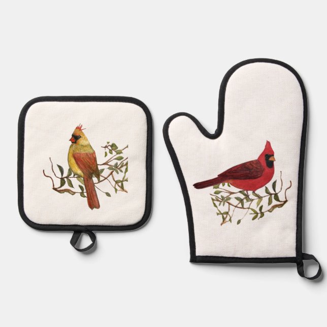 Cardinals Oven Mitt and Pot Holder Set (Front)