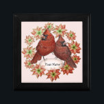 Cardinals Poinsettias  Gift Box<br><div class="desc">Cardinals Poinsettias gift box by ArtMuvz Illustration. Matching cardinal t-shirt, bird lover apparel, cardinals gifts. red bird, bird watching gifts and cardinal apparel. Show your love of birds with this unique cardinal art. Whether you're a bird lover, or just enjoy cute bird designs, Perfect for pet bird owners and bird...</div>