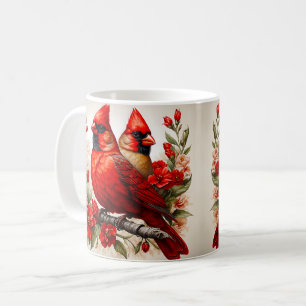 Cardinals with Red Flowers Coffee Mug
