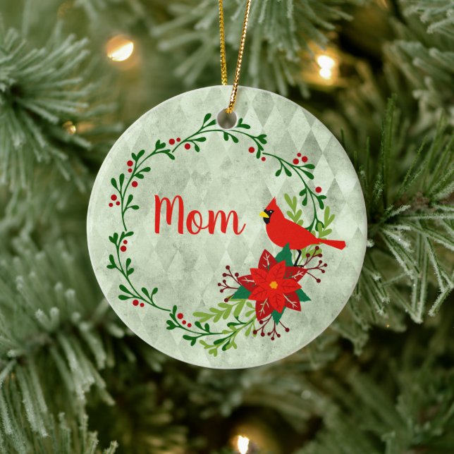 Cardinals Wreath Personalised  Ceramic Tree Decoration (Tree)