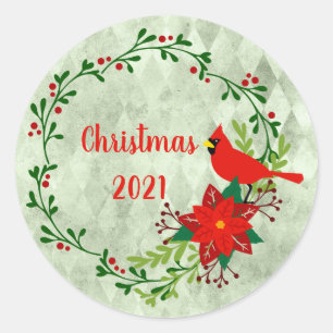 Cardinals Wreath Personalised Classic Round Sticker