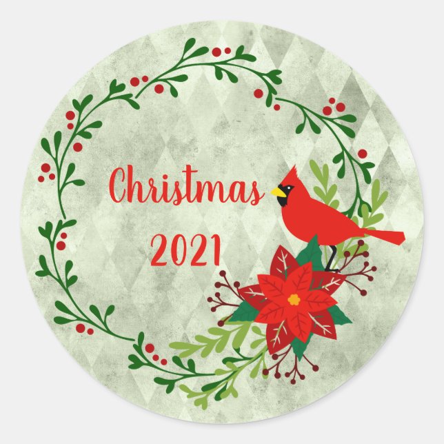 Cardinals Wreath Personalised  Classic Round Sticker (Front)