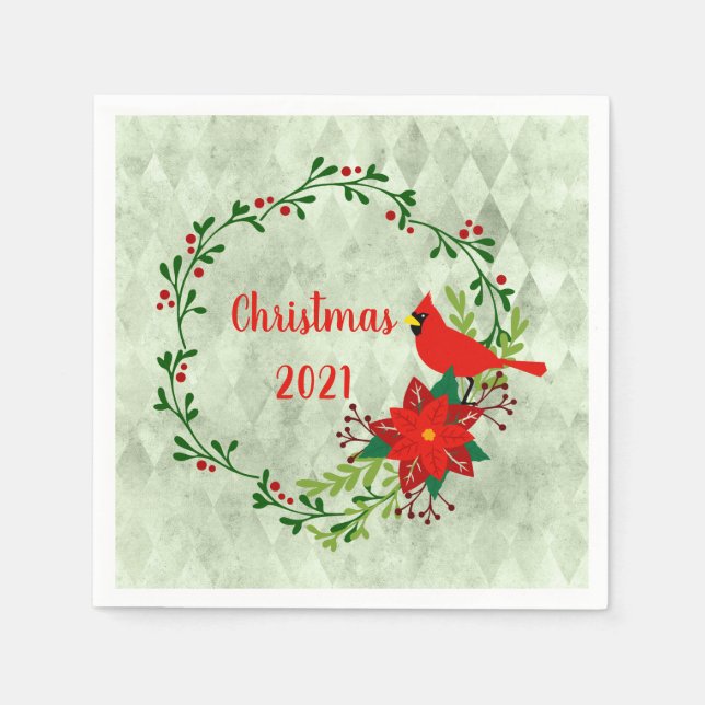 Cardinals Wreath Personalised  Napkin (Front)