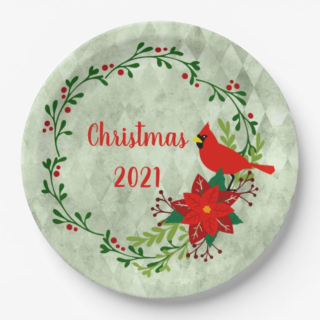 Cardinals Wreath Personalised   Paper Plate (Front)