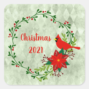 Cardinals Wreath Personalised Square Sticker