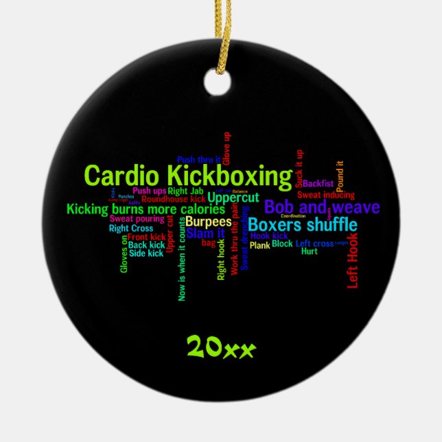 Cardio Kickboxing Word Cloud Ceramic Tree Decoration (Front)