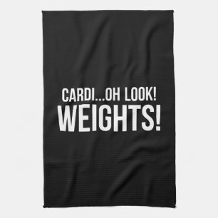 Cardio vs Weights - Funny Novelty Gym Workout Tea Towel