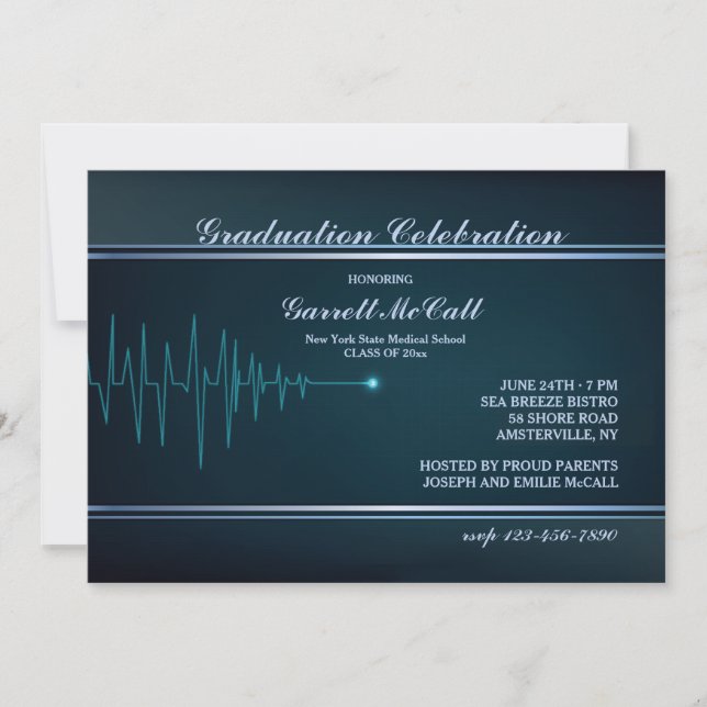 Cardiogram Background Graduation Invitation (Front)