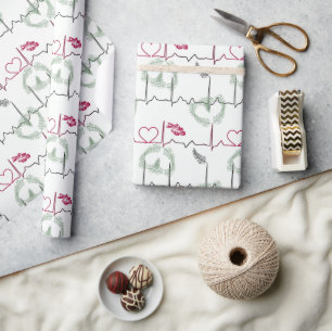 Cardiogram with heart. wrapping paper