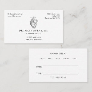 Cardiologist Doctor Anatomical Heart Appointment Business Card