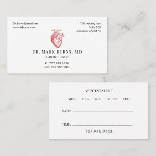 Cardiologist Doctor Anatomical Heart Appointment Business Card