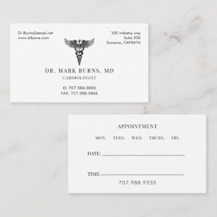 Cardiologist Doctor Caduceus Appointment And Business Card