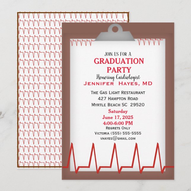 Cardiologist Doctor Graduation Party Invitation (Front/Back)