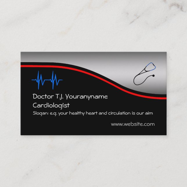 Cardiologist Medical Doctor - ecg, stethoscope Business Card (Front)