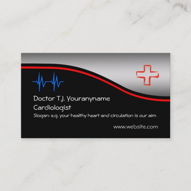 Cardiologist Medical Doctor - ecg trace, red cross Business Card (Front)