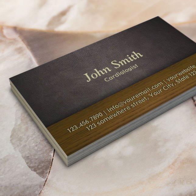 Cardiologist Vintage Leather & Wood Business Card (Creator Uploaded)