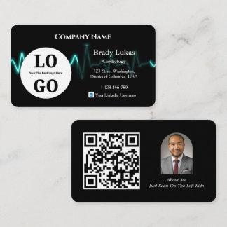Cardiology Business Card Custom Logo Modern Black