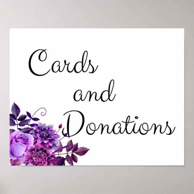 Cards and donations sign. Wedding print purple (Front)