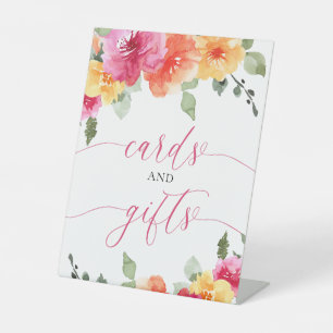 Cards and gifts baby shower colorful bright floral pedestal sign