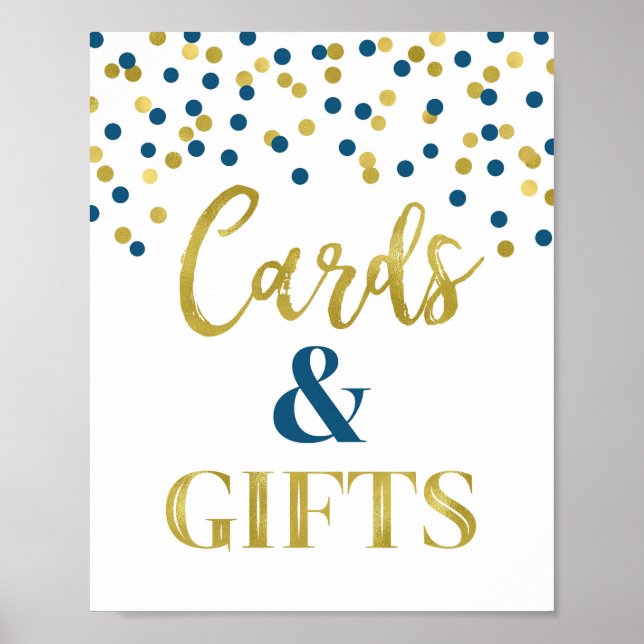 Cards and Gifts Baby Shower Sign Navy Blue Gold (Front)