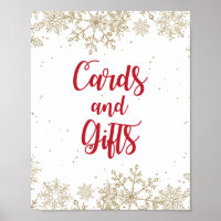 Cards and Gifts Birthday Red and Gold Snowflakes