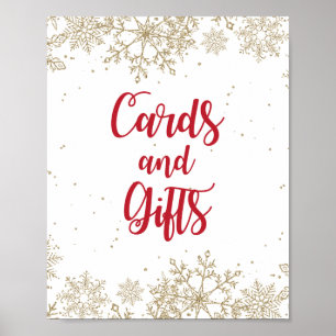 Cards and Gifts Birthday Red and Gold Snowflakes Poster