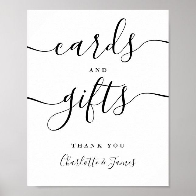Cards And Gifts Black And White Script Sign (Front)