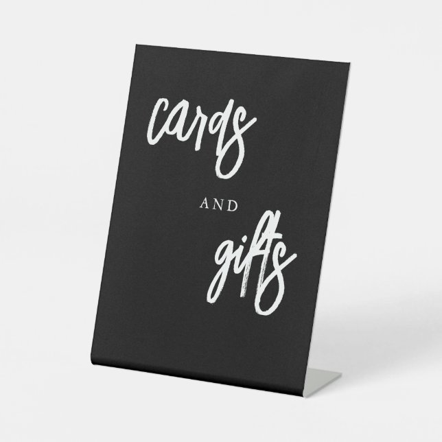 Cards and Gifts Black and White Wedding Table Pedestal Sign (Front)