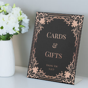 Cards and Gifts Black Pink Wedding Elegant Vintage Pedestal Sign