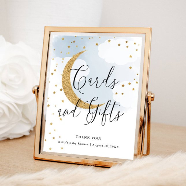 Cards and Gifts Blue Gold Moon Baby Shower Table Poster (Creator Uploaded)