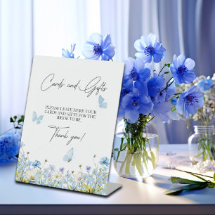 Cards and Gifts Blue Wildflowers Bridal Shower Pedestal Sign