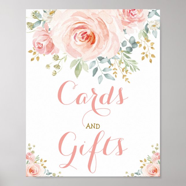 Cards and Gifts Blush Pink Floral Greenery Gold Poster (Front)
