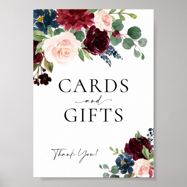 Cards and Gifts Boho Floral Burgundy Wedding Sign  (Front)