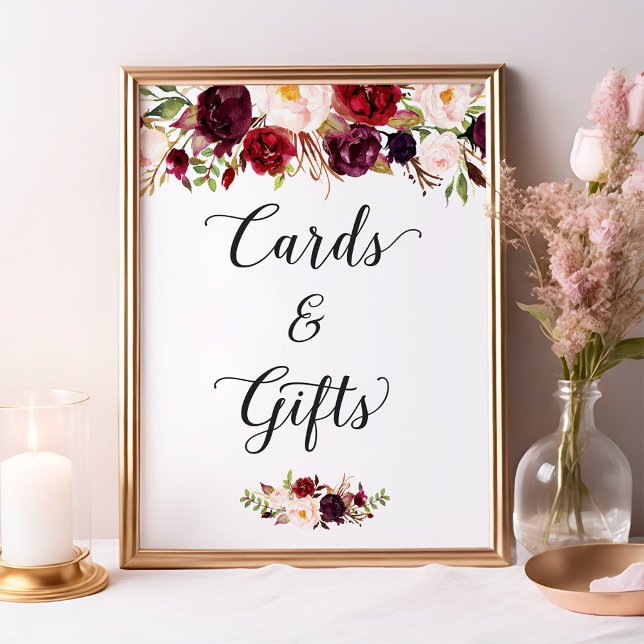 Cards and Gifts | Burgundy Floral Wedding Sign (Creator Uploaded)