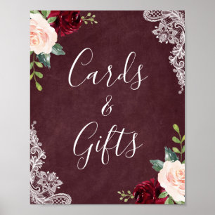 Cards and Gifts Burgundy Red Blush Floral Lace Poster