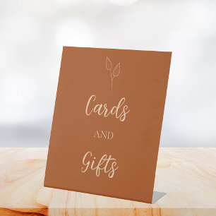 Cards and Gifts Burnt Orange Boho Copper Wedding Pedestal Sign