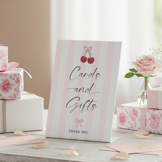 Cards and Gifts Coquette Cherry Bridal Shower Pedestal Sign (Creator Uploaded)
