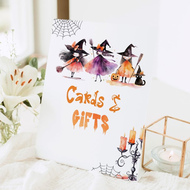 Cards and gifts Cute Halloween witches Birthday Pedestal Sign (Creator Uploaded)