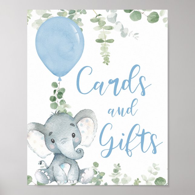 Cards and gifts elephant balloons baby shower sign (Front)
