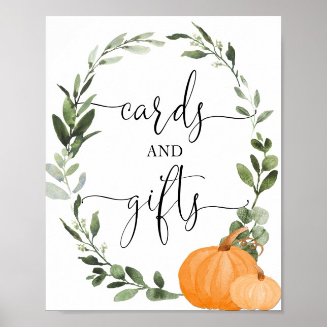 Cards and gifts fall pumpkins baby shower sign (Front)