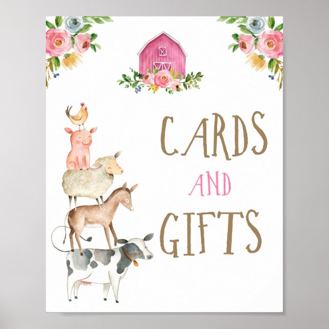 Cards and Gifts Farm Animals Barn Girl Birthday Poster (Front)