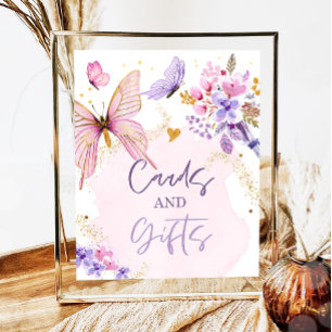 Cards and Gifts Floral Butterfly Garden Pink Girl  Poster