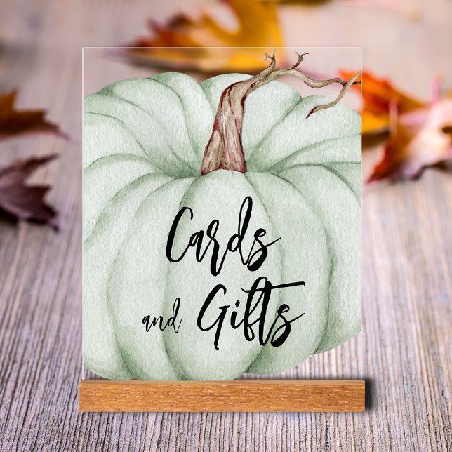 Cards and Gifts Green Pumpkin Baby Shower Acrylic Sign (Green Pumpkin Baby Shower Cards and Gifts Clear Acrylic Tabletop Sign)