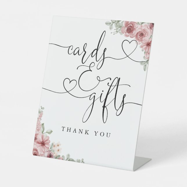 Cards And Gifts Heart Script Roses Floral Pedestal Sign (Front)